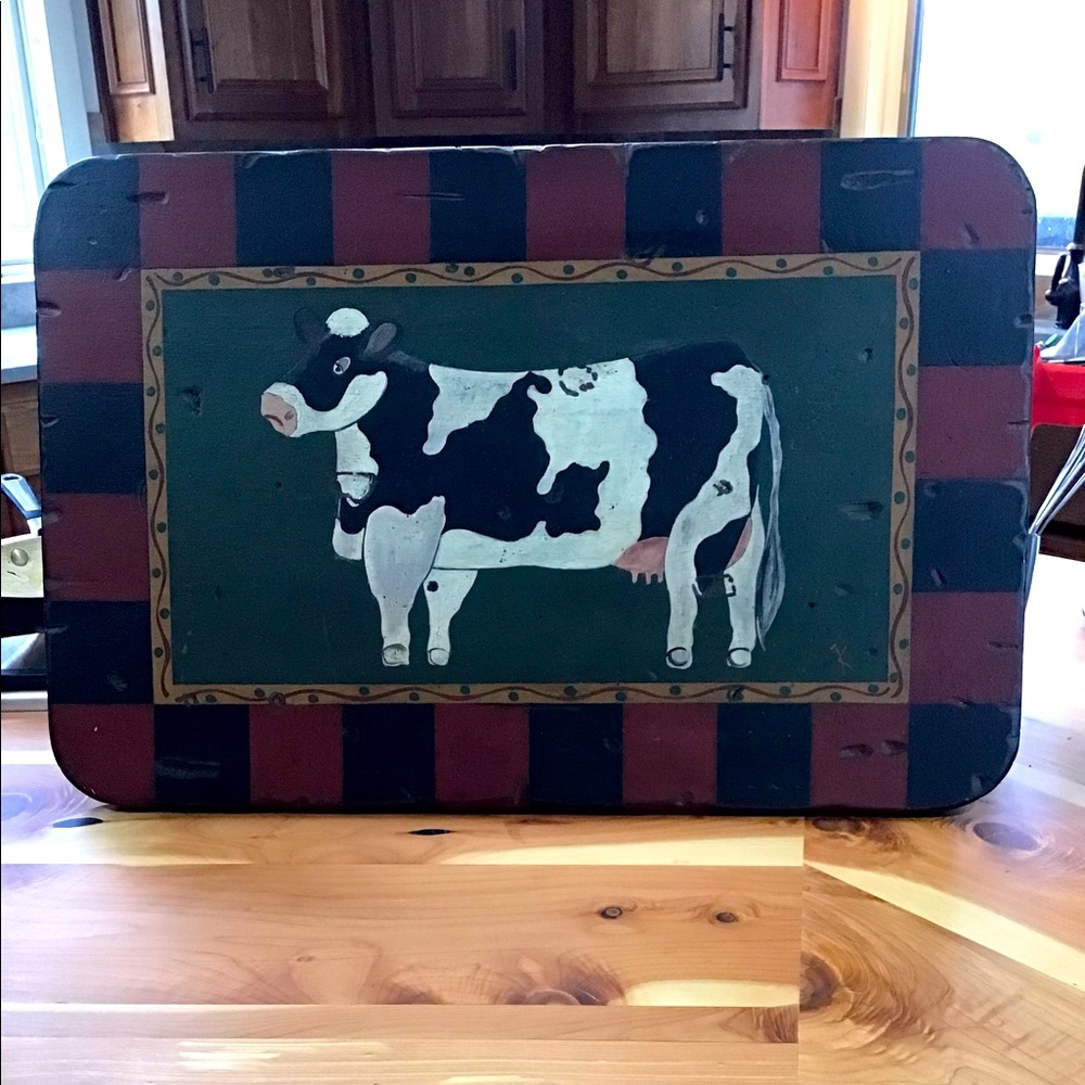 🎁Hand painted picture of cow on distressed wood